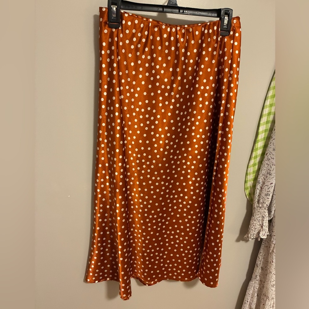 Orange white polka dot skirt